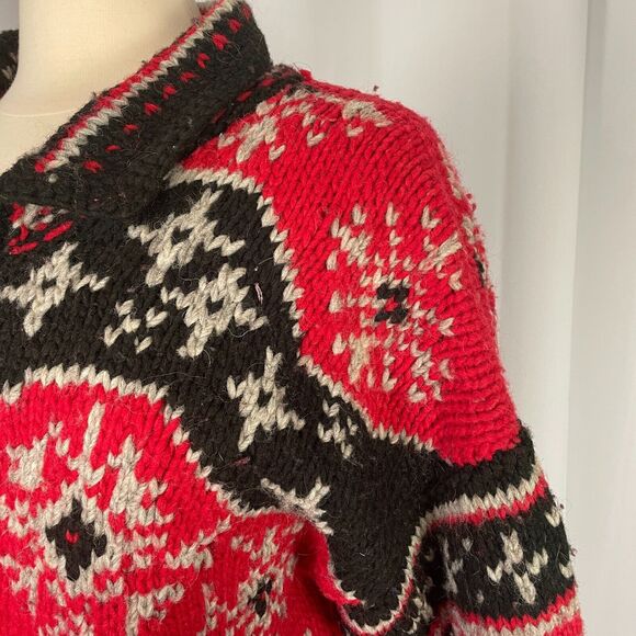 Paititi Woolens Co Full Zip Sweater Size Medium Red Fair Isle Alaska Chunky Knit - Picture 8 of 16
